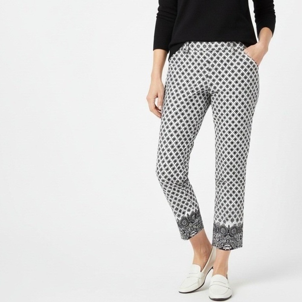 Talbots‎ Womens Cropped Pants Geometric Print Stretch Cotton Capri Size 14